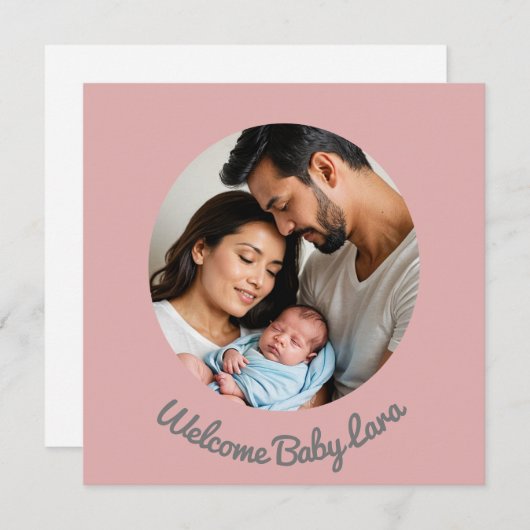 オーダーメイドの女の子のピンクの誕生お知らせカード 招待状 (正面/裏面)