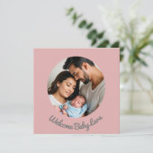 オーダーメイドの女の子のピンクの誕生お知らせカード 招待状 (スタンド正面)