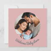 オーダーメイドの女の子のピンクの誕生お知らせカード 招待状 (正面)