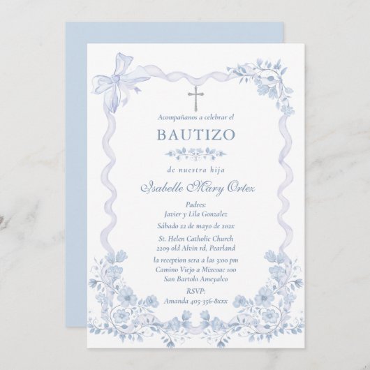 オーダーメイドの女の子の洗礼カードです。 招待状 (正面/裏面)