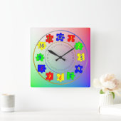 オーダーメイドの子供の写真, カラージグソーパズルのピース, ナンバー入り スクエア壁時計 (ホーム)