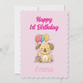 オーダーメイドの子犬の1歳の誕生日カード、フラットグリーティングカード カード