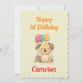 オーダーメイドの子犬の1歳の誕生日カード、フラットグリーティングカード カード