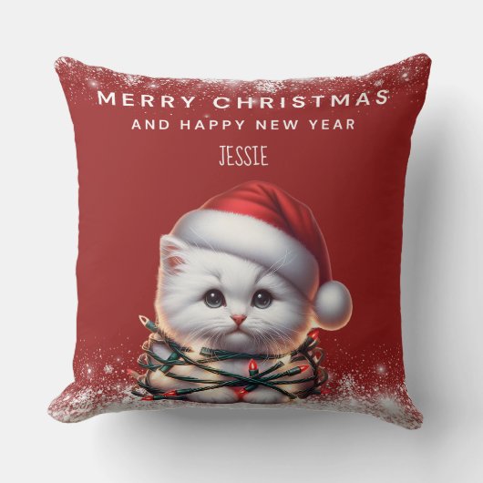 オーダーメイドの子猫サンタ帽子 クリスマス クッション (正面)