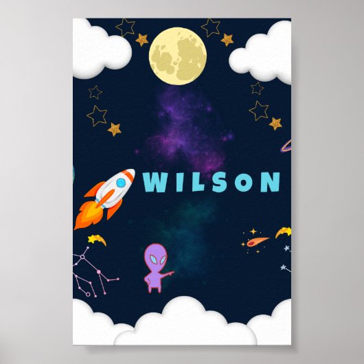 オーダーメイドの宇宙の保育園の壁のアート ポスター (正面)