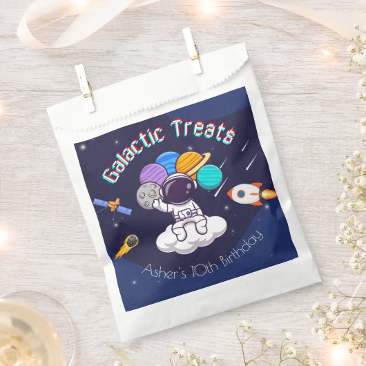 オーダーメイドの宇宙飛行士スペースパーティーのお菓子 フェイバーバッグ (クリップ留めされた状態)