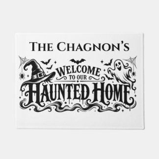 オーダーメイドの家族の名前のホーンテッドホームハロウィンDO ドアマット