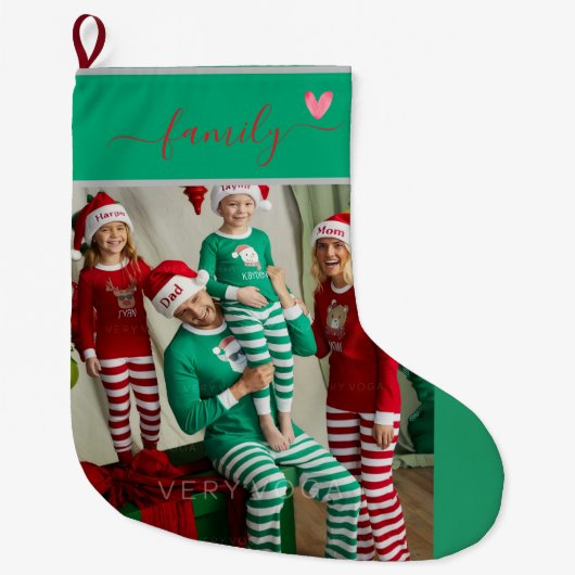 オーダーメイドの家族写真入り両面クリスマスグッズ ラージクリスマスストッキング (正面)