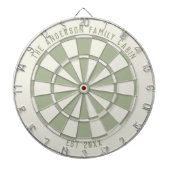 オーダーメイドの家族名入りセージグリーンのゲームルーム ダーツボード (正面)