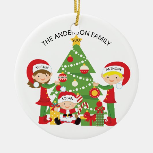 オーダーメイドの家族3人用クリスマスオーナメント セラミックオーナメント (正面)