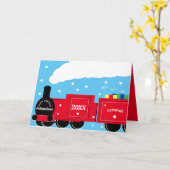 オーダーメイドの少年向けクリスマス列車の雪景色 カード (黄色い花)