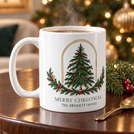 オーダーメイドの常緑樹ファミリー クリスマスマグ コーヒーマグカップ