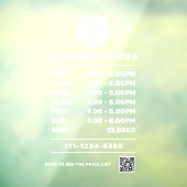 オーダーメイドの店舗営業時間ロゴ&QRコード ウィンドウサイン (シート3)