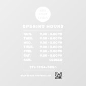 オーダーメイドの店舗営業時間ロゴ&QRコード ウィンドウサイン (シート)