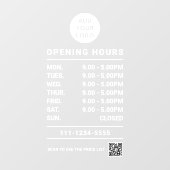 オーダーメイドの店舗営業時間ロゴQRコード ウィンドウサイン (シート)