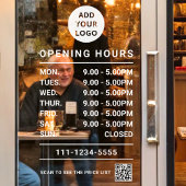 オーダーメイドの店舗営業時間ロゴQRコード ウィンドウサイン