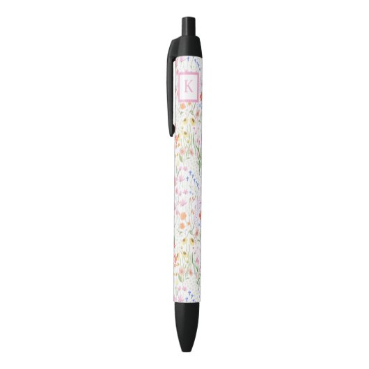 オーダーメイドの庭の野生の花のフラワーパターン 黒ボールペン (トップ(縦))