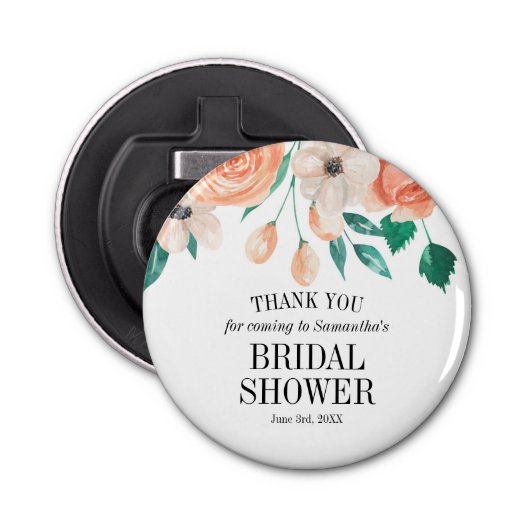 オーダーメイドの引き出物 エレガントなピンクの花の ブライダルシャワー 栓抜き (正面)