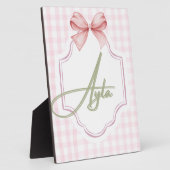 オーダーメイドの愛らしい女の子の部屋 アイラちゃんのためのおしゃれな弓とギンガム フォトプラーク (側面)