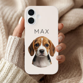 オーダーメイドの愛犬の写真と名前入りデザイン iPhone 16ケース