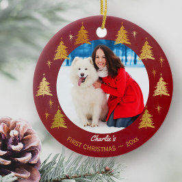 オーダーメイドの愛犬の初のクリスマスフォトアクセサリー - 赤 セラミックオーナメント