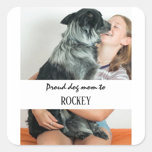 オーダーメイドの愛犬の画像と名前入りペットグッズ スクエアシール (正面)