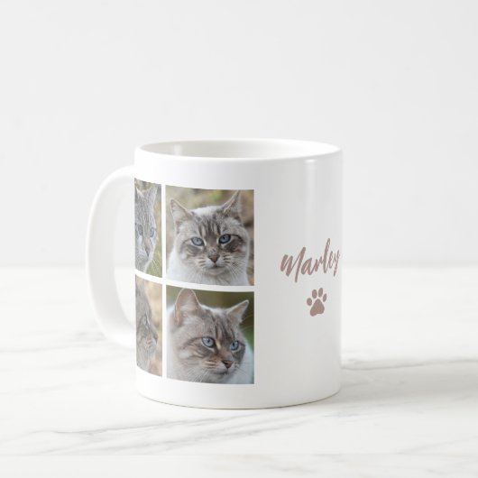 オーダーメイドの愛猫8枚フォトコラージュマグカップ コーヒーマグカップ (正面左)