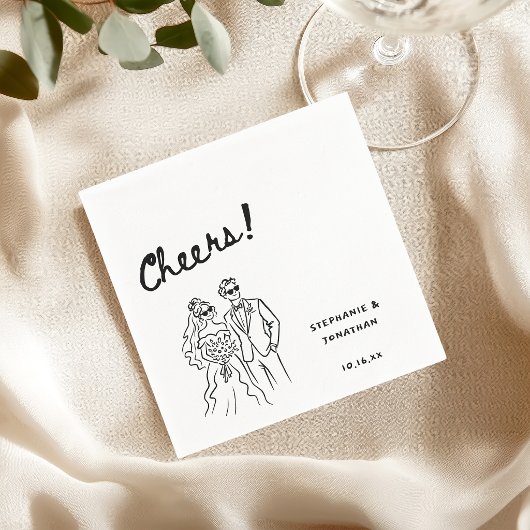 オーダーメイドの手描きキャラクター風新郎新婦の結婚式 スタンダードカクテルナプキン