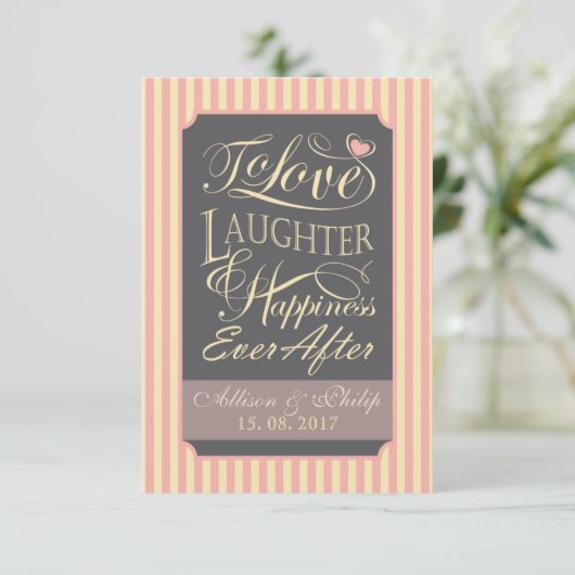 オーダーメイドの文字を使用した結婚名言デザイン 招待状 (スタンド正面)