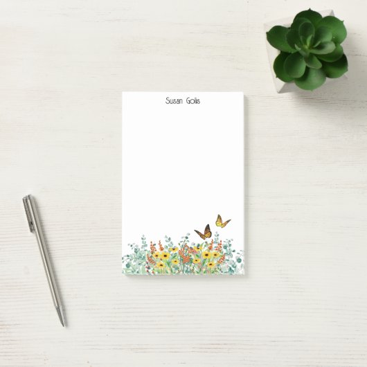オーダーメイドの春の花と蝶々 ポストイット (オフィス)