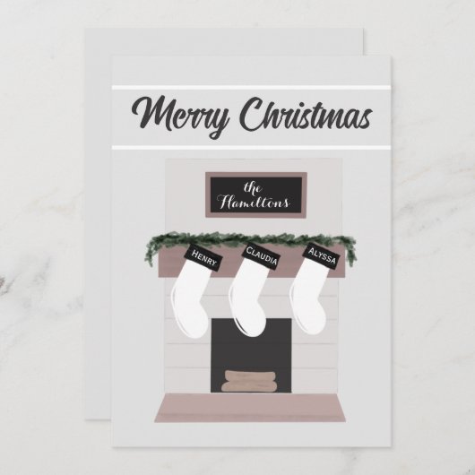 オーダーメイドの暖炉用マントル ファミリーストッキング シーズンカード (正面/裏面)