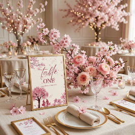 オーダーメイドの桜の花のウェディングプレースカード テーブルナンバー