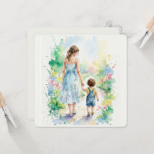オーダーメイドの母と息子の水彩画 カード (正面/裏面インサイチュ)