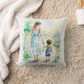 オーダーメイドの母と息子の水彩画 クッション (ブランケット)