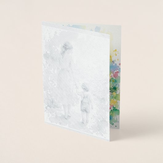 オーダーメイドの母と息子の水彩画 箔カード (正面)