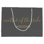 オーダーメイドの母の日の名前 ゴールド スクリプト グレー ラージペーパーバッグ (裏面)