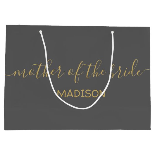 オーダーメイドの母の日の名前 ゴールド スクリプト グレー ラージペーパーバッグ (裏面)