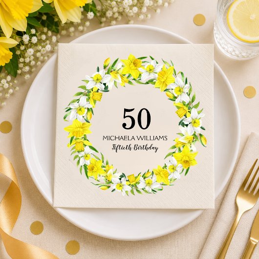 オーダーメイドの水仙の50歳の誕生日 スタンダードカクテルナプキン