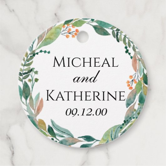 オーダーメイドの水彩植物の花輪 フェイバータグ (正面)