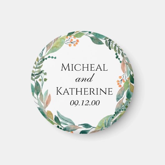 オーダーメイドの水彩植物の花輪 マグネット (正面)