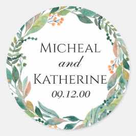 オーダーメイドの水彩植物の花輪 ラウンドシール