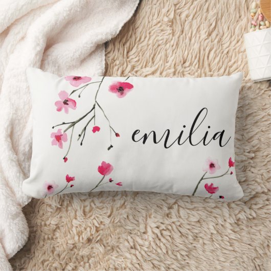 オーダーメイドの水彩画の桜の花の絵 ランバークッション (ブランケット)