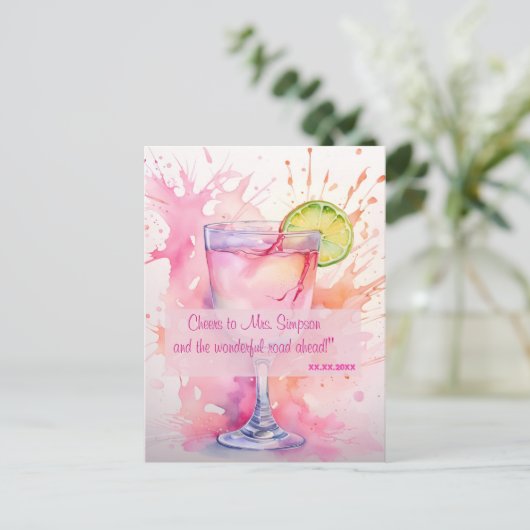 オーダーメイドの水彩画ウェディング前パーティーのお祝いメッセージ ポストカード (スタンド正面)