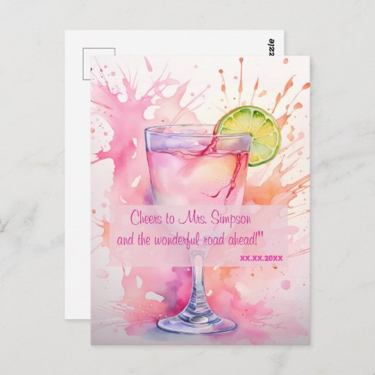 オーダーメイドの水彩画ウェディング前パーティーのお祝いメッセージ ポストカード (正面/裏面)
