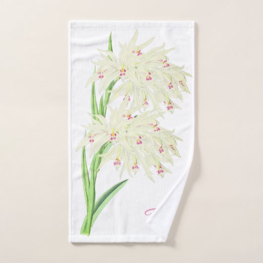 オーダーメイドの水彩画風ホワイトオーキッドの花 ハンドタオル (ハンドタオル)