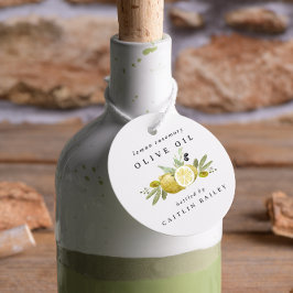 オーダーメイドの水彩画風柑橘レモンオリーブオイルボトル フェイバータグ