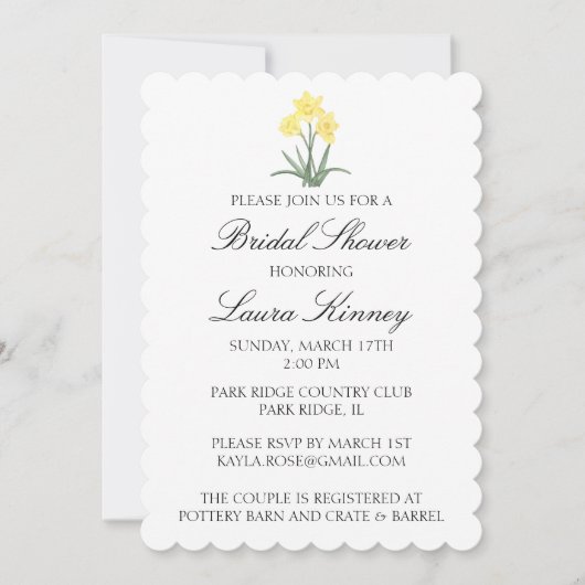 オーダーメイドの水彩絵画の水仙 招待状 (正面)