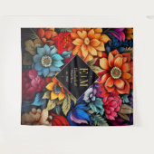 オーダーメイドの水彩花イラストを使用したフィエスタ・ウェディング タペストリー (正面(横))