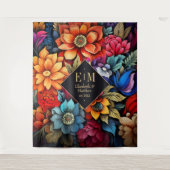 オーダーメイドの水彩花イラストを使用したフィエスタ・ウェディング タペストリー (正面)