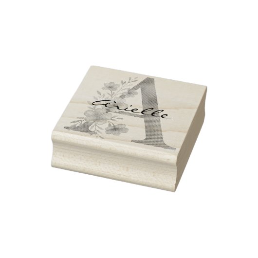 オーダーメイドの水彩花模様のイニシャルAのモノグラム ラバースタンプ (スタンプ)